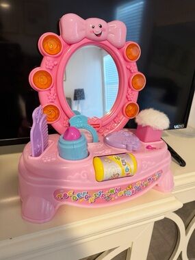 Fisher Price Pink Kids Vanity Playset with Mirror and Accessories